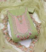 Women's light green sequence kashmiri embroidery viscose dress material