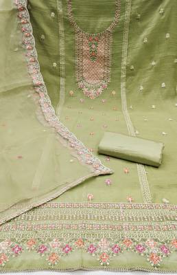 Women's light green sequence kashmiri embroidery viscose dress material 2