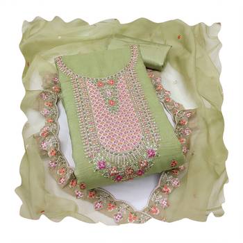 Women's light green sequence kashmiri embroidery viscose dress material 4