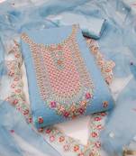 Women's sea green unstitched sequence kashmiri embroidery viscose dress material 