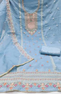 Women's sea green sequence kashmiri embroidery viscose dress material 2