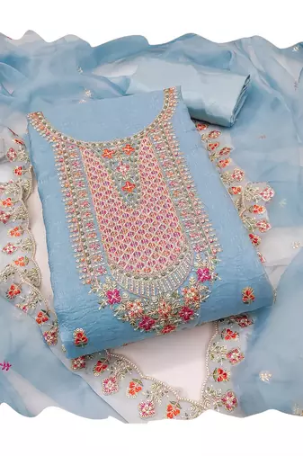 Women's sea green sequence kashmiri embroidery viscose dress material