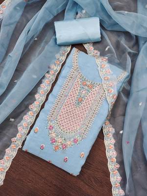 Women's sea green sequence kashmiri embroidery viscose dress material 5