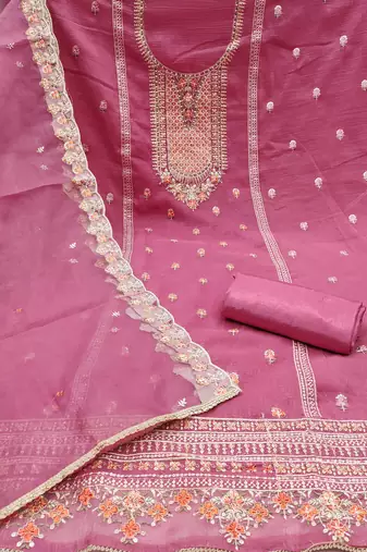 Women's pink sequence kashmiri embroidery viscose dress material