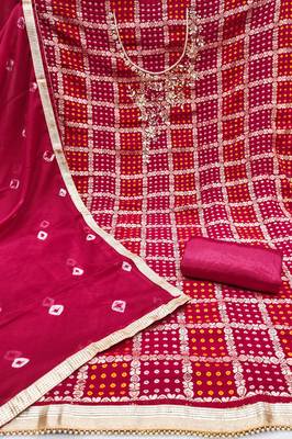 Women's pink designer weaving, bandhani print banarasi cotton silk dress material 2