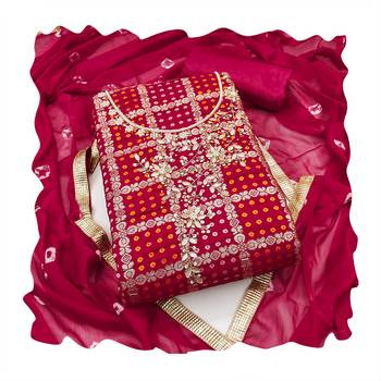 Women's pink designer weaving, bandhani print banarasi cotton silk dress material 4