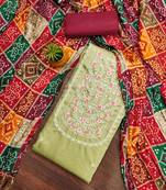 Women's sea green unstitched heavy multi thread embroidery jalpari cotton dress material 