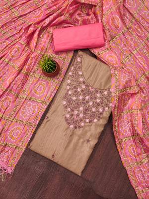 Women's beige sequence embroidery jalpari cotton dress material 1