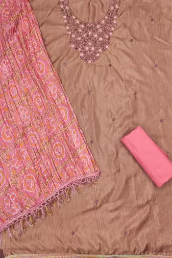 Women's beige sequence embroidery jalpari cotton dress material