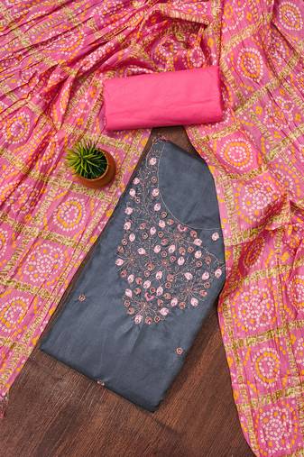 Women's grey unstitched sequence embroidery jalpari cotton dress material 