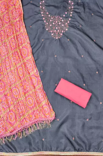 Women's grey unstitched sequence embroidery jalpari cotton dress material 