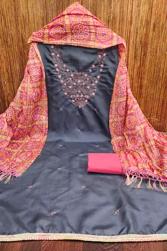 Women's grey unstitched sequence embroidery jalpari cotton dress material 