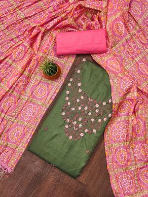 Women's light green sequence embroidery jalpari cotton dress material 1