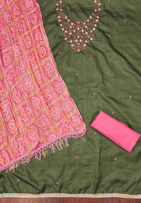 Women's light green sequence embroidery jalpari cotton dress material 2