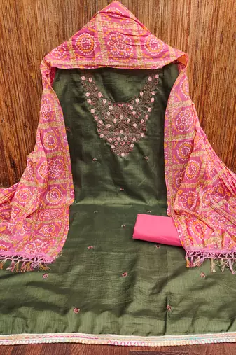 Women's light green sequence embroidery jalpari cotton dress material