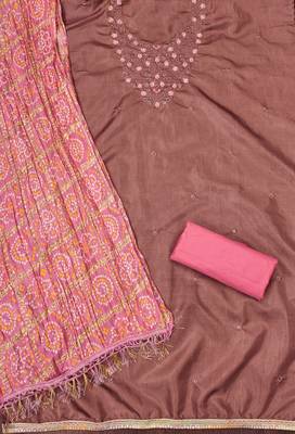 Women's rust sequence embroidery jalpari cotton dress material 2