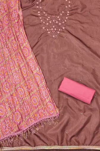 Women's rust sequence embroidery jalpari cotton dress material