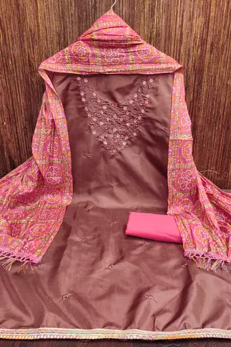 Women's rust sequence embroidery jalpari cotton dress material