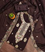 Women's brown unstitched heavy multi thread zari embroidery georgette dress material 
