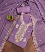 Women's levender heavy multi thread zari embroidery georgette dress material