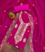 Women's pink heavy multi thread zari embroidery georgette dress material