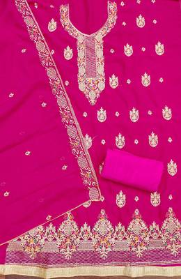 Women's pink heavy multi thread zari embroidery georgette dress material 2