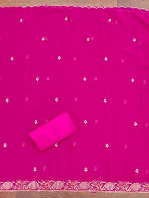 Women's pink heavy multi thread zari embroidery georgette dress material 4
