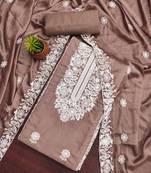 Women's levender heavy thread embroidery parampara cotton dress material