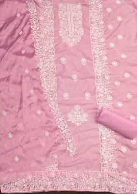Women's pink heavy thread embroidery parampara cotton dress material 2