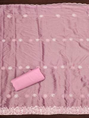 Women's pink heavy thread embroidery parampara cotton dress material 4
