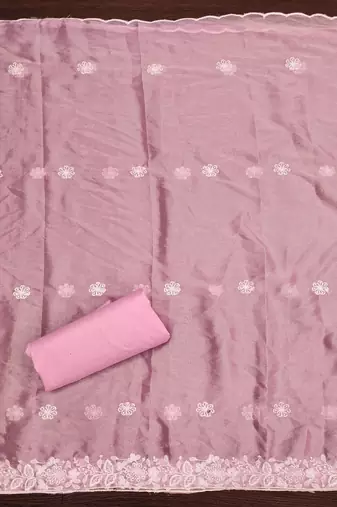 Women's pink heavy thread embroidery parampara cotton dress material