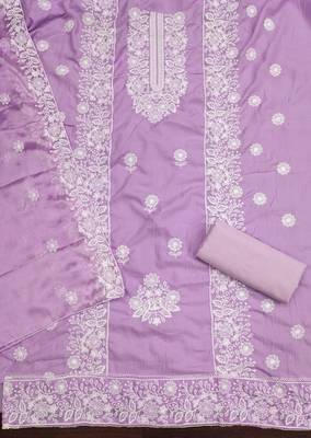 Women's purple heavy thread embroidery parampara cotton dress material 2