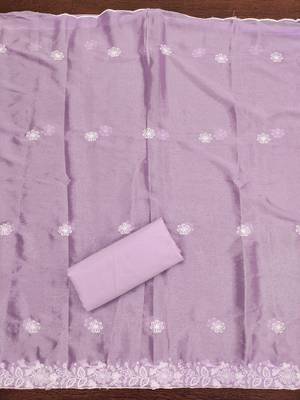 Women's purple heavy thread embroidery parampara cotton dress material 4