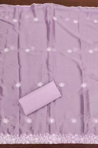 Women's purple heavy thread embroidery parampara cotton dress material