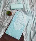 Women's sky blue unstitched heavy thread embroidery parampara cotton dress material 