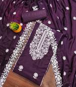 Women's voilet heavy thread embroidery parampara cotton dress material