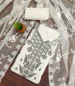 Women's white unstitched heavy thread embroidery georgette dress material 