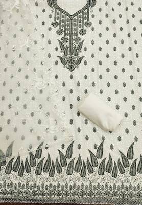 Women's white heavy thread embroidery georgette dress material 2