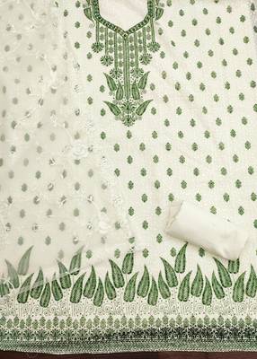 Women's white heavy thread embroidery georgette dress material 2