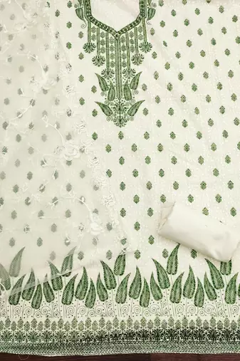 Women's white heavy thread embroidery georgette dress material