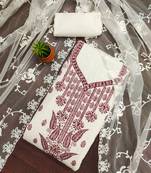 Women's white heavy thread embroidery georgette dress material