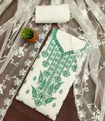 Women's white unstitched heavy thread embroidery georgette dress material 