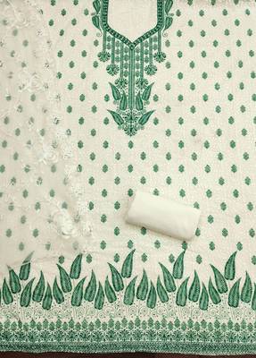 Women's white heavy thread embroidery georgette dress material 2
