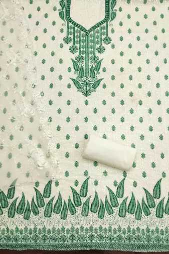 Women's white heavy thread embroidery georgette dress material