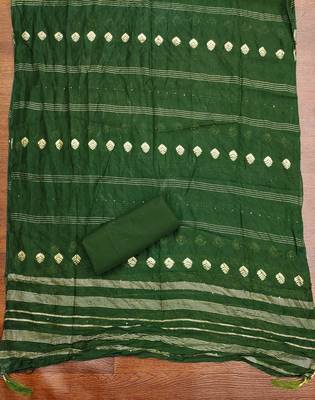 Women's green heavy multi thread embroidery jaam cotton dress material 4