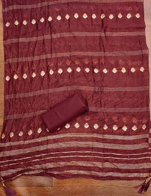 Women's maroon heavy multi thread embroidery jaam cotton dress material 4