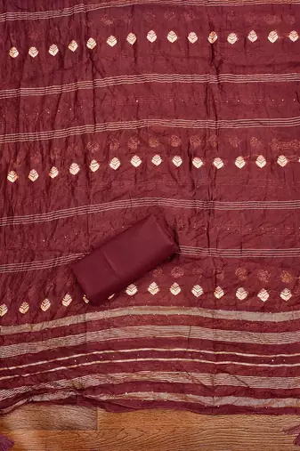 Women's maroon heavy multi thread embroidery jaam cotton dress material
