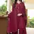 Maroon hand embroidery satin stitched asymmetrical  trouser kurta & dupatta 