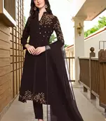Brown hand embroidery georgette stitched a line trouser kurta & dupatta 