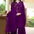 Purple hand embroidery satin stitched asymmetrical  trouser kurta & dupatta 
